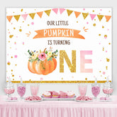 Lofaris Gold Glitter Our Little Pumpkin Is Turning One Birthday Backdrop for Kids